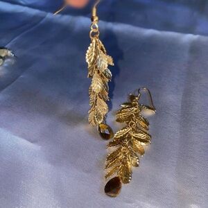 Gold Leaf & TigerEye Dangle Earrings